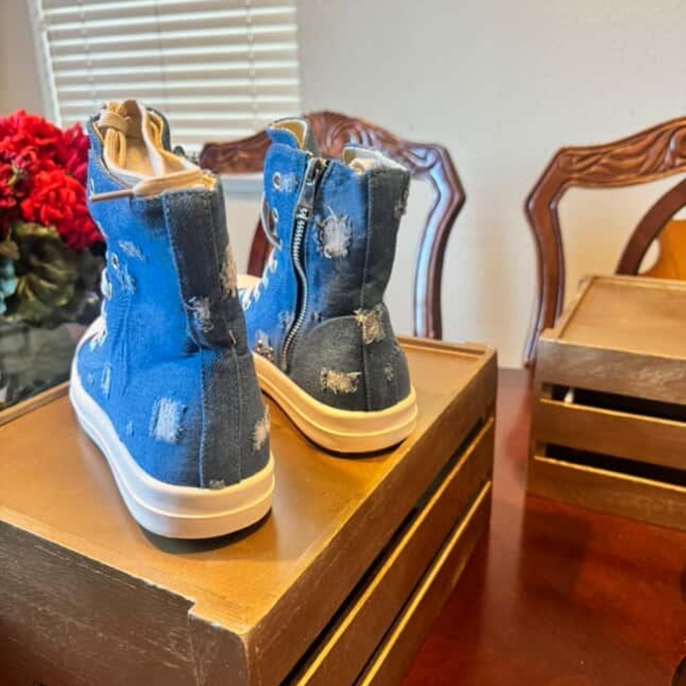 Blue High-Top Sneakers with White Accents - Picture 4 of 5